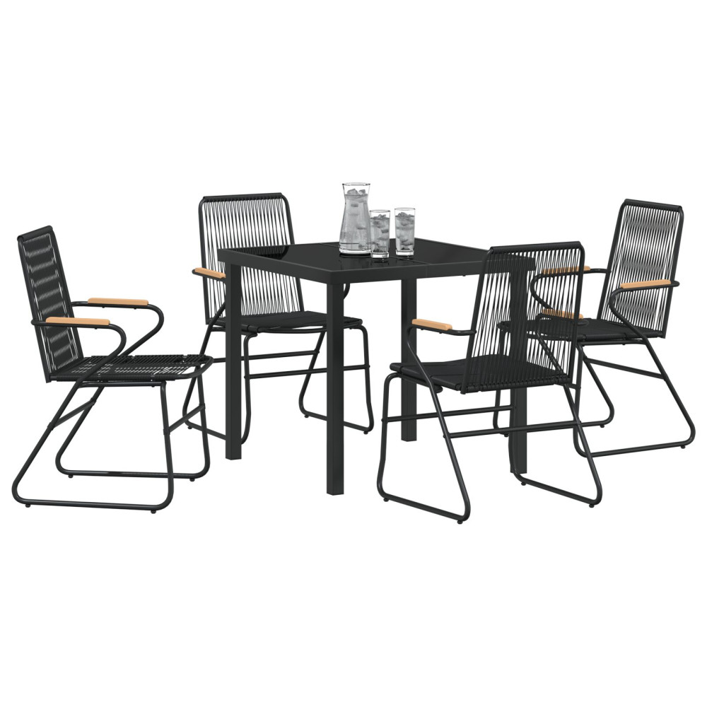 Produktbild för Trädgårdsmöbelset 5 pcs Svart Pulverlackerat stål