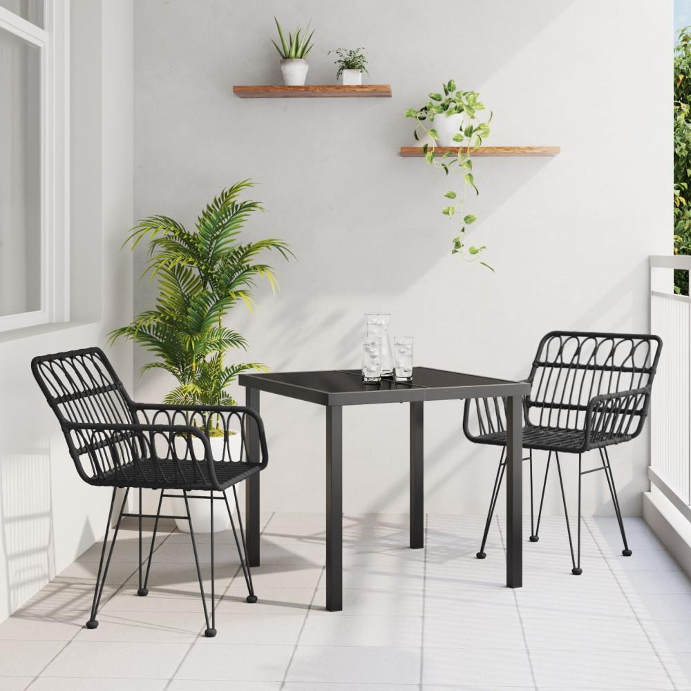 Produktbild för Trädgårdsmöbelset 3 pcs Svart Pulverlackerat stål