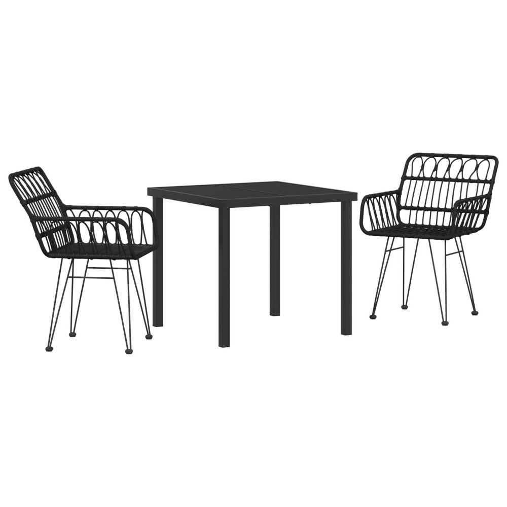 Produktbild för Trädgårdsmöbelset 3 pcs Svart Pulverlackerat stål
