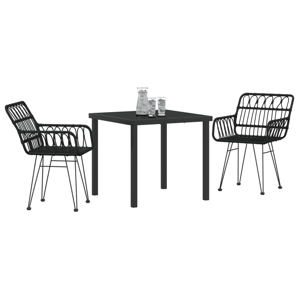 Produktbild för Trädgårdsmöbelset 3 pcs Svart Pulverlackerat stål