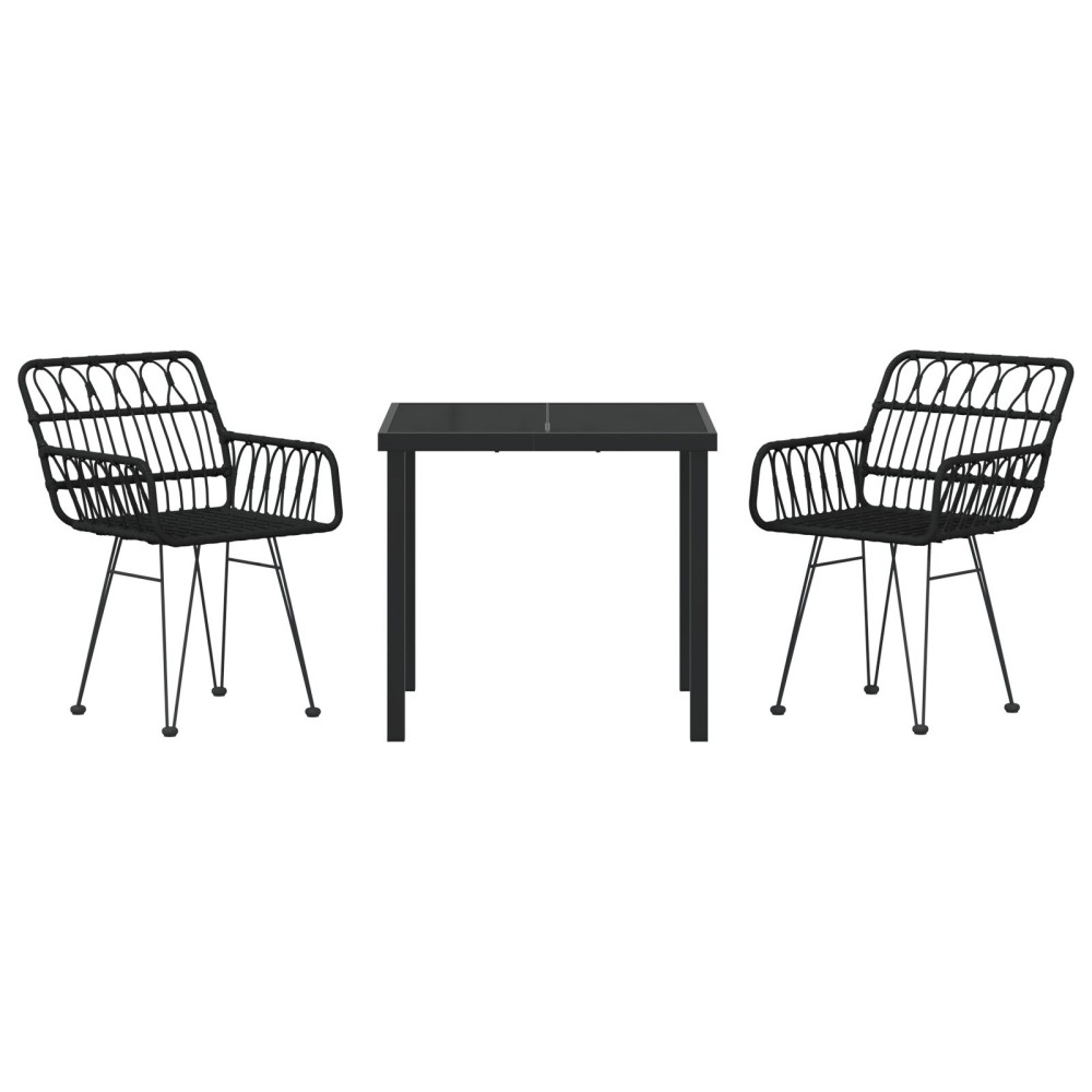 Produktbild för Trädgårdsmöbelset 3 pcs Svart Pulverlackerat stål