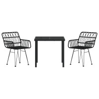 Produktbild för Trädgårdsmöbelset 3 pcs Svart Pulverlackerat stål