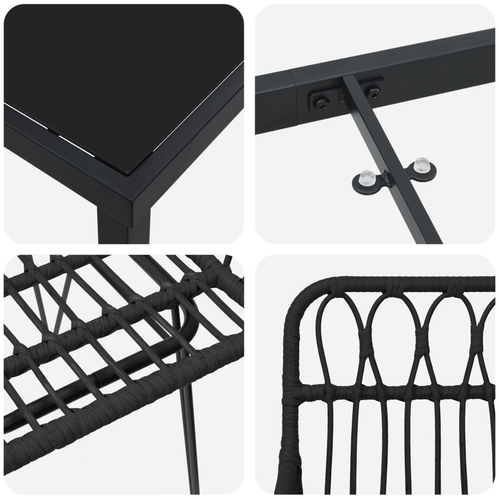 Produktbild för Trädgårdsmöbelset 3 pcs Svart Pulverlackerat stål