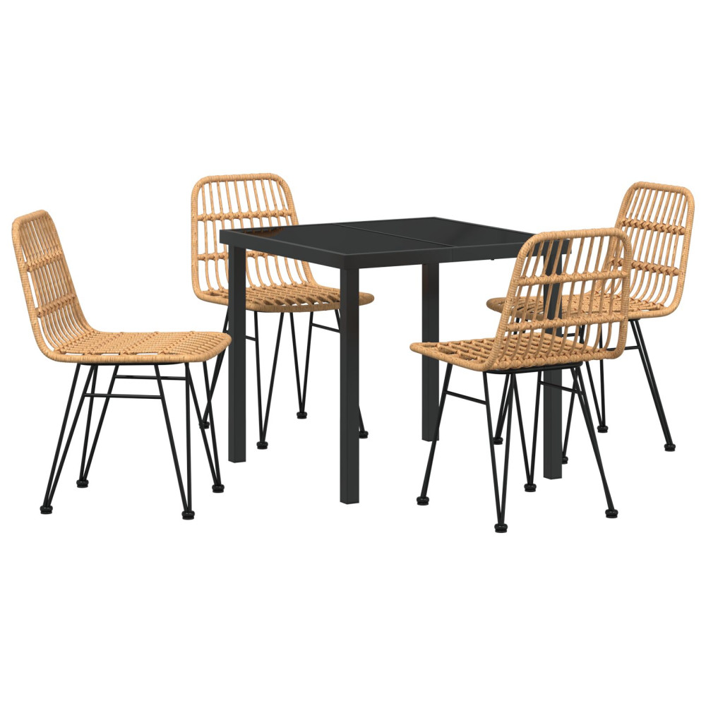 Produktbild för Trädgårdsmöbelset 5 pcs Brun Pulverlackerat stål