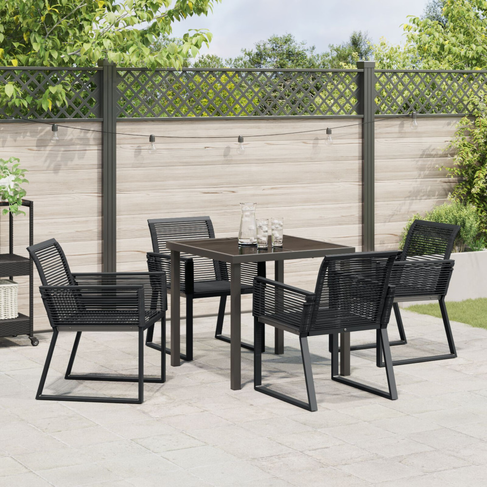 Produktbild för Trädgårdsmöbelset 5 pcs Svart Pulverlackerat stål