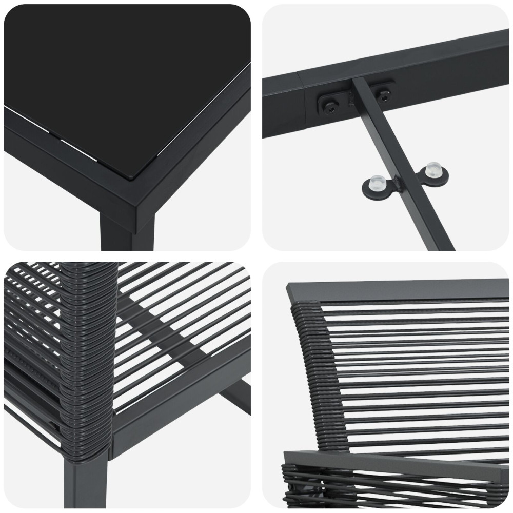 Produktbild för Trädgårdsmöbelset 5 pcs Svart Pulverlackerat stål
