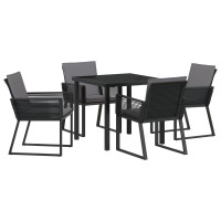Produktbild för Trädgårdsmöbelset 5 pcs Svart Pulverlackerat stål