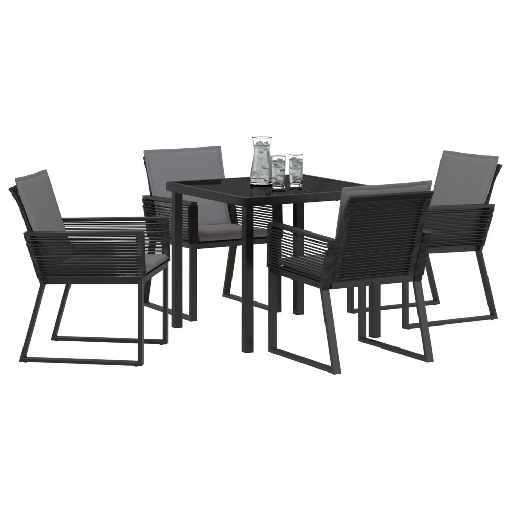 Produktbild för Trädgårdsmöbelset 5 pcs Svart Pulverlackerat stål