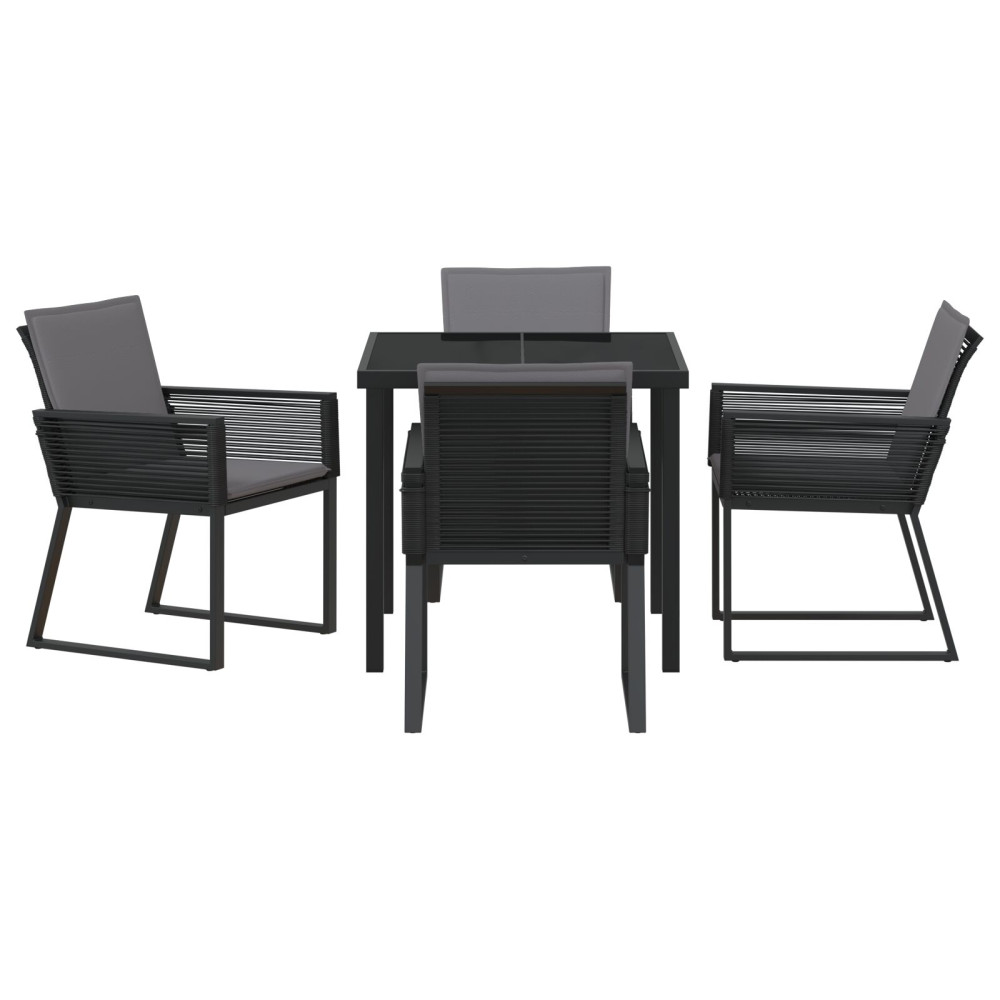 Produktbild för Trädgårdsmöbelset 5 pcs Svart Pulverlackerat stål