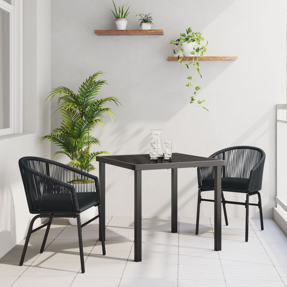 Produktbild för Trädgårdsmöbelset 3 pcs Svart Pulverlackerat stål