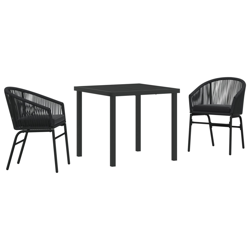 Produktbild för Trädgårdsmöbelset 3 pcs Svart Pulverlackerat stål