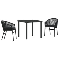 Produktbild för Trädgårdsmöbelset 3 pcs Svart Pulverlackerat stål