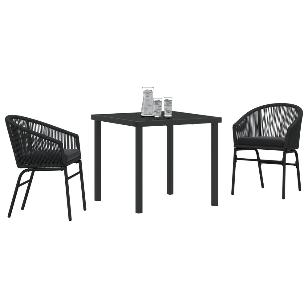 Produktbild för Trädgårdsmöbelset 3 pcs Svart Pulverlackerat stål