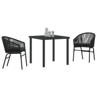 Produktbild för Trädgårdsmöbelset 3 pcs Svart Pulverlackerat stål