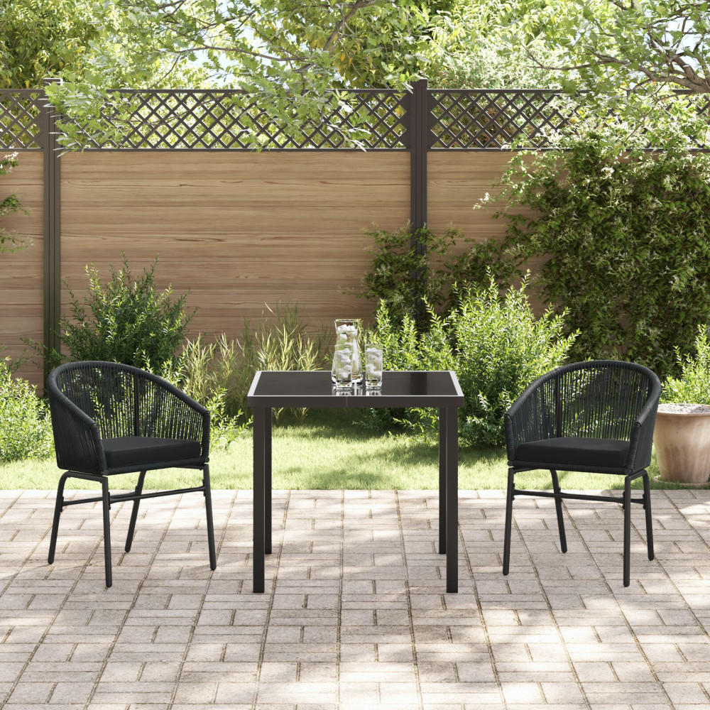 Produktbild för Trädgårdsmöbelset 3 pcs Svart Pulverlackerat stål