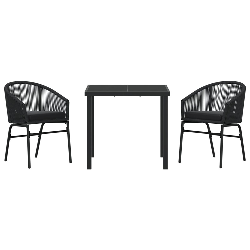 Produktbild för Trädgårdsmöbelset 3 pcs Svart Pulverlackerat stål