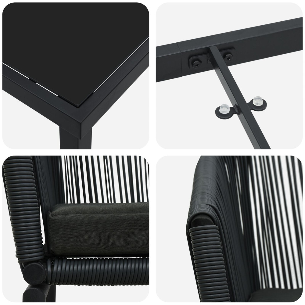 Produktbild för Trädgårdsmöbelset 3 pcs Svart Pulverlackerat stål