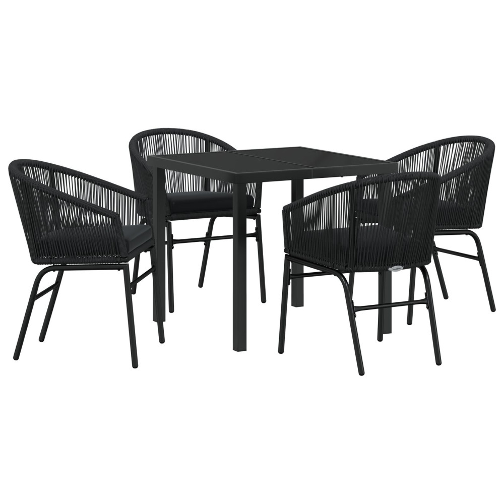 Produktbild för Trädgårdsmöbelset 5 pcs Svart Pulverlackerat stål