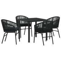 Produktbild för Trädgårdsmöbelset 5 pcs Svart Pulverlackerat stål