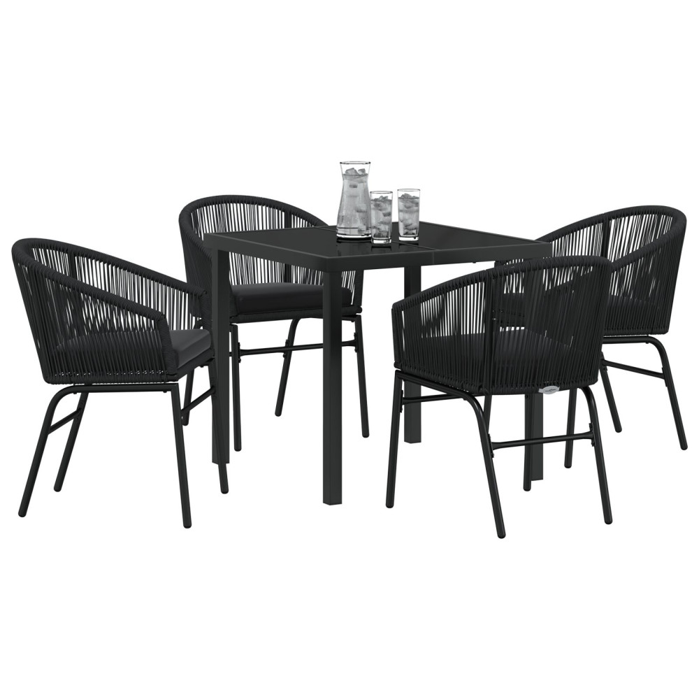 Produktbild för Trädgårdsmöbelset 5 pcs Svart Pulverlackerat stål