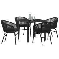 Produktbild för Trädgårdsmöbelset 5 pcs Svart Pulverlackerat stål