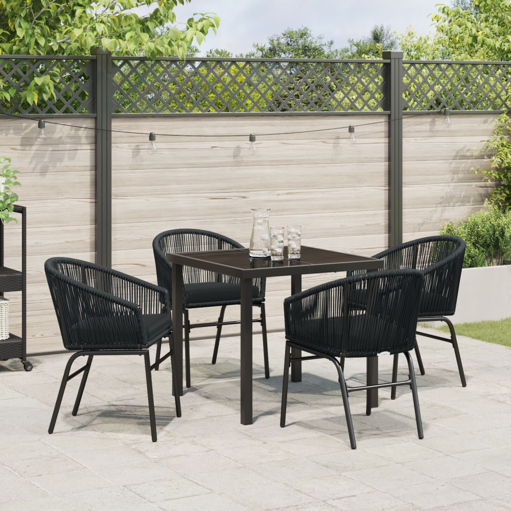 Produktbild för Trädgårdsmöbelset 5 pcs Svart Pulverlackerat stål