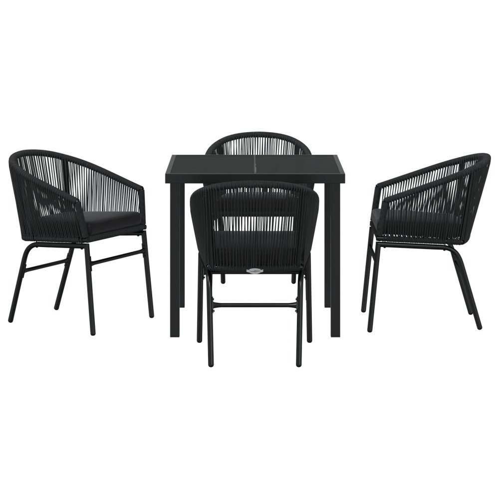 Produktbild för Trädgårdsmöbelset 5 pcs Svart Pulverlackerat stål