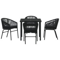 Produktbild för Trädgårdsmöbelset 5 pcs Svart Pulverlackerat stål