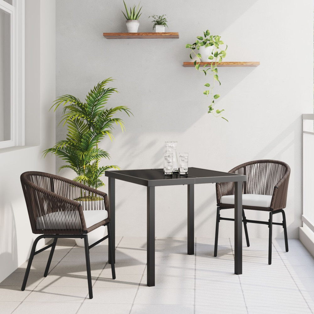 Produktbild för Trädgårdsmöbelset 3 pcs Brun Pulverlackerat stål