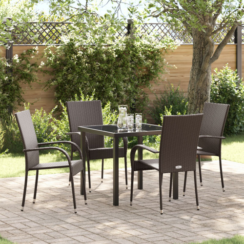 vidaXL Trädgårdsmöbelset 5 pcs Brun Pulverlackerat stål