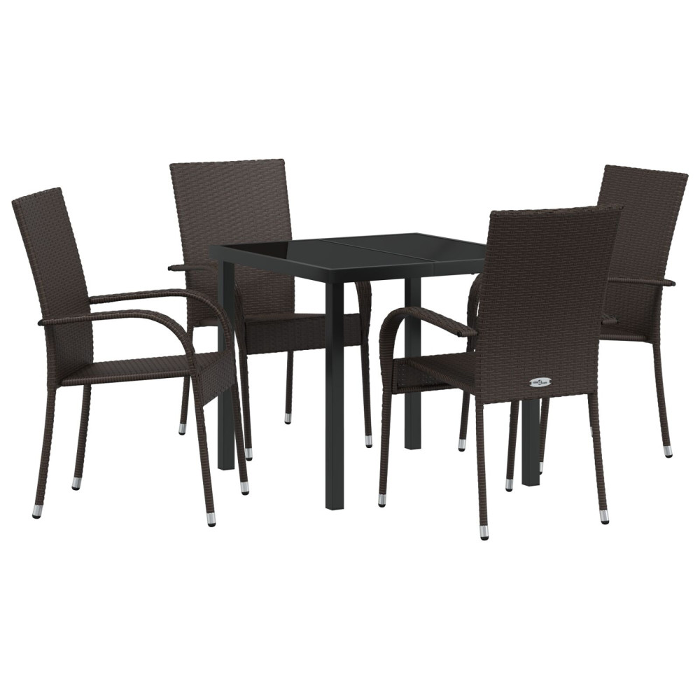 Produktbild för Trädgårdsmöbelset 5 pcs Brun Pulverlackerat stål