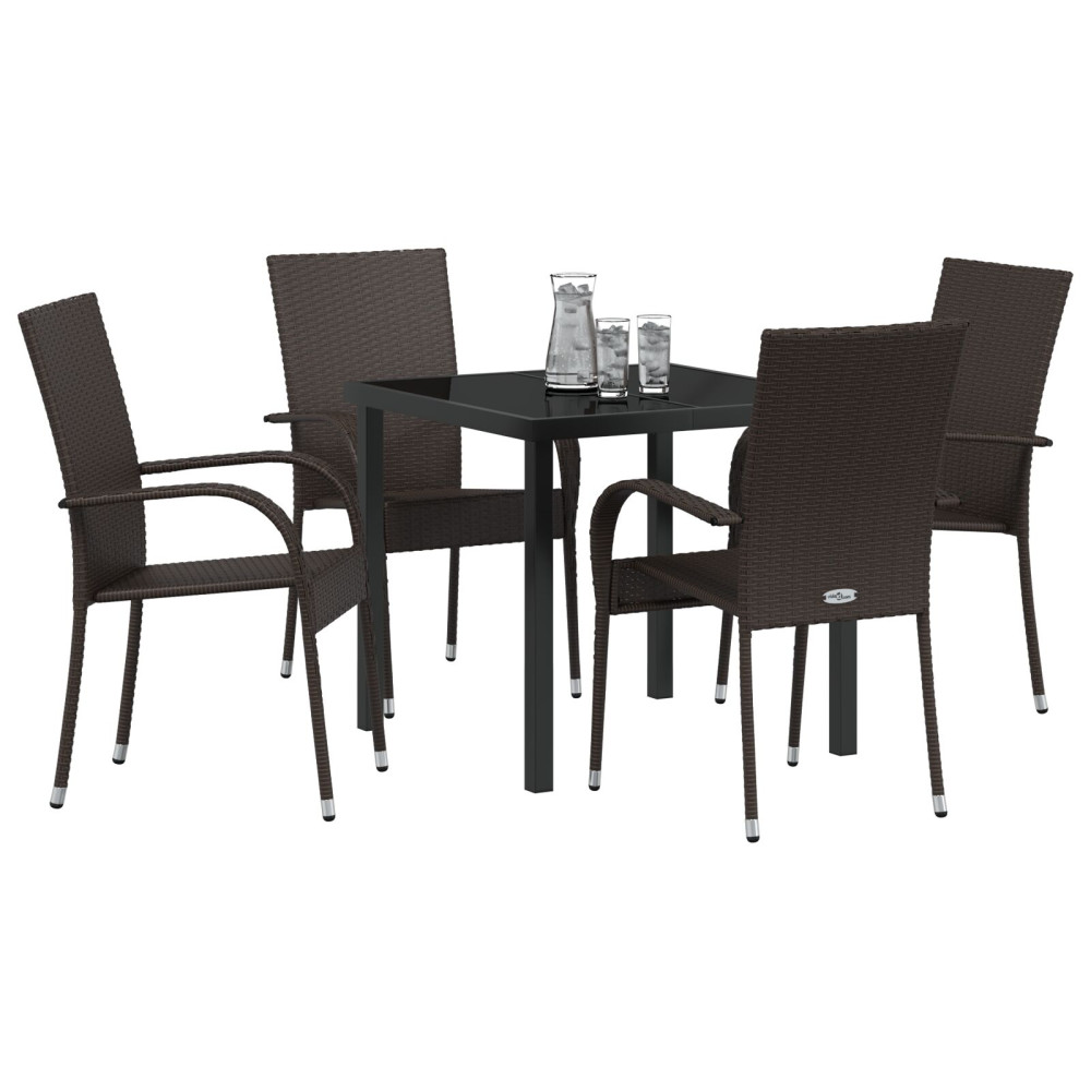 Produktbild för Trädgårdsmöbelset 5 pcs Brun Pulverlackerat stål