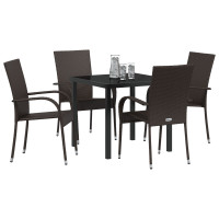 Produktbild för Trädgårdsmöbelset 5 pcs Brun Pulverlackerat stål