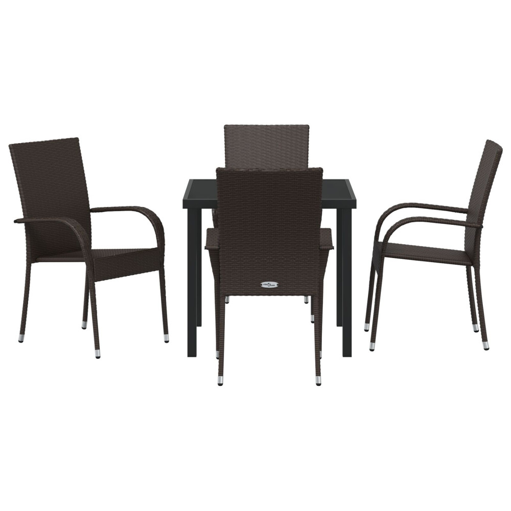 Produktbild för Trädgårdsmöbelset 5 pcs Brun Pulverlackerat stål