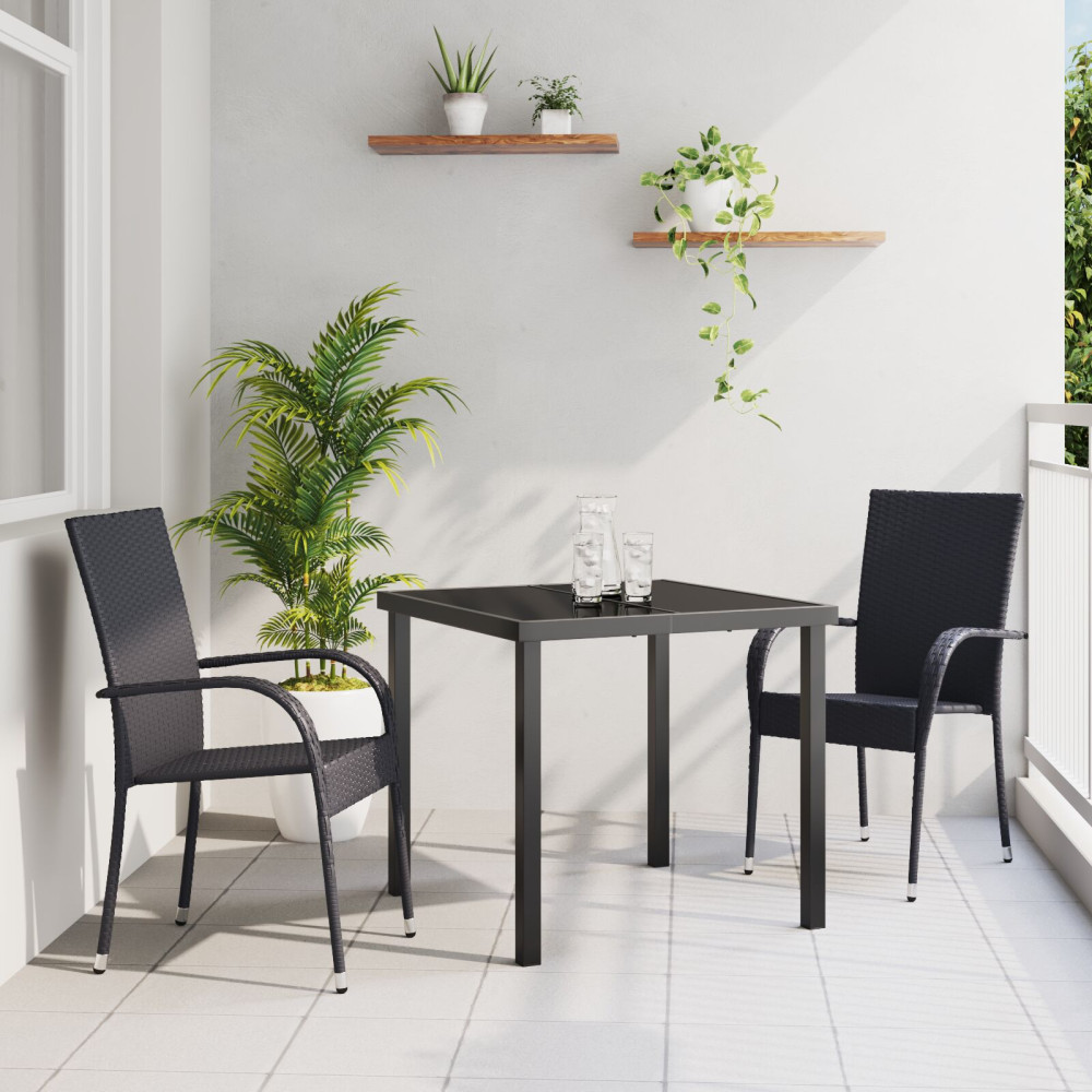 Produktbild för Trädgårdsmöbelset 3 pcs Svart Pulverlackerat stål