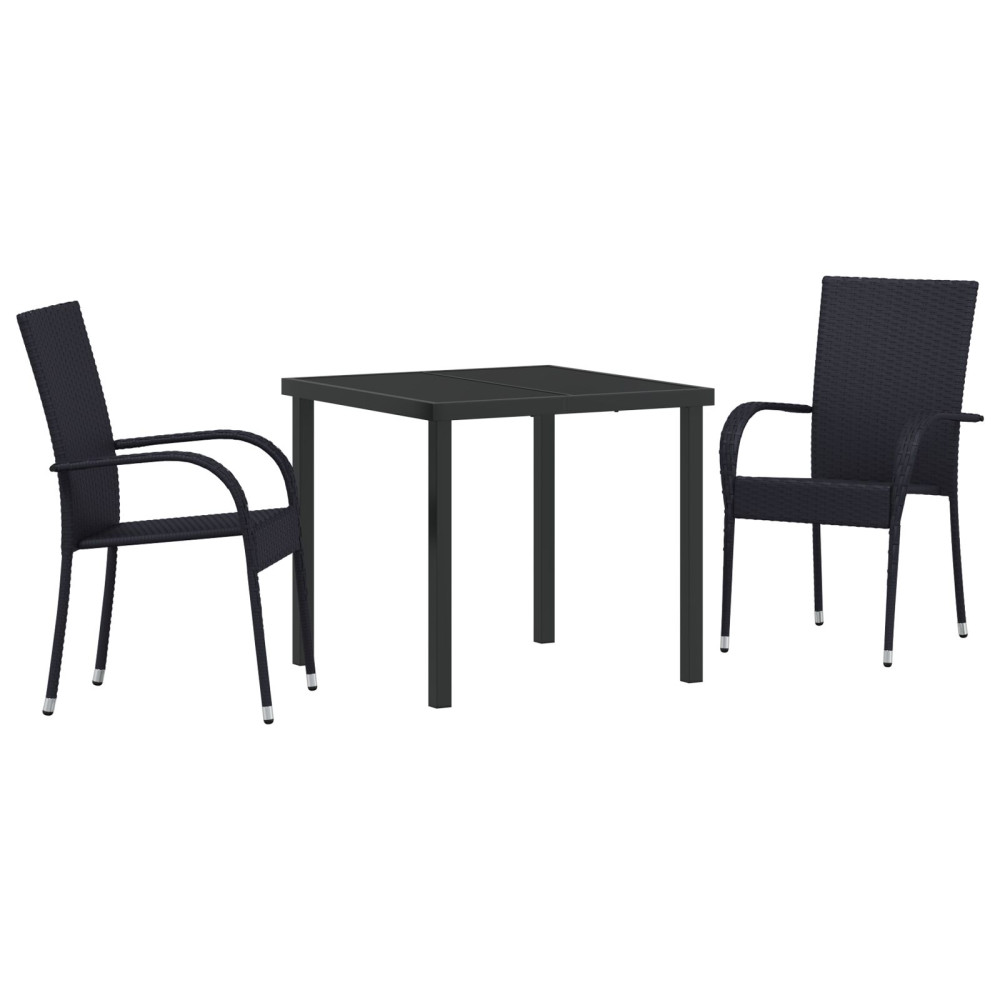 Produktbild för Trädgårdsmöbelset 3 pcs Svart Pulverlackerat stål