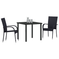 Produktbild för Trädgårdsmöbelset 3 pcs Svart Pulverlackerat stål