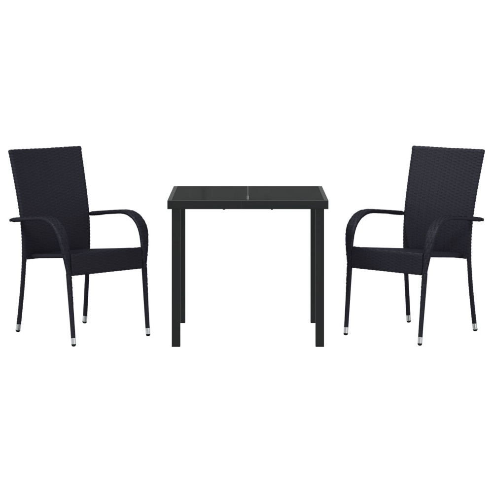 Produktbild för Trädgårdsmöbelset 3 pcs Svart Pulverlackerat stål