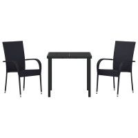 Produktbild för Trädgårdsmöbelset 3 pcs Svart Pulverlackerat stål