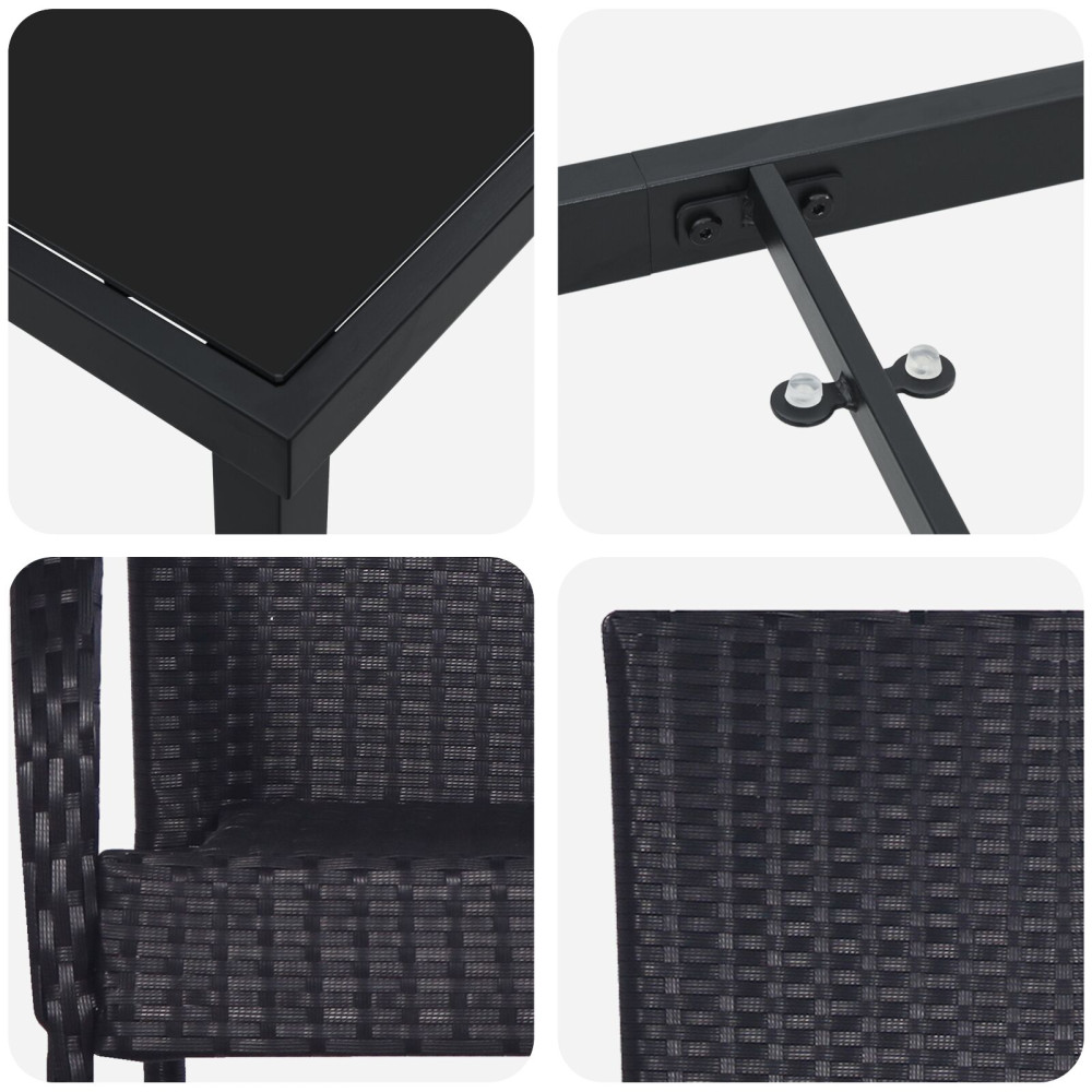 Produktbild för Trädgårdsmöbelset 3 pcs Svart Pulverlackerat stål