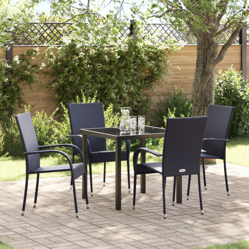 vidaXL Trädgårdsmöbelset 5 pcs Svart Pulverlackerat stål