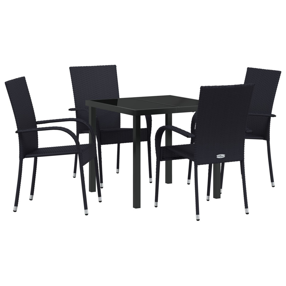 Produktbild för Trädgårdsmöbelset 5 pcs Svart Pulverlackerat stål