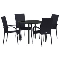 Produktbild för Trädgårdsmöbelset 5 pcs Svart Pulverlackerat stål