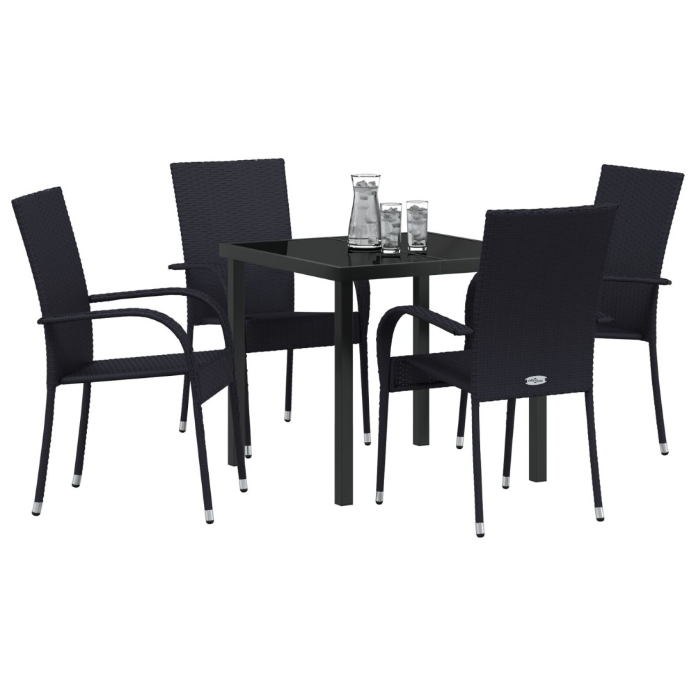 Produktbild för Trädgårdsmöbelset 5 pcs Svart Pulverlackerat stål