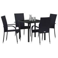 Produktbild för Trädgårdsmöbelset 5 pcs Svart Pulverlackerat stål