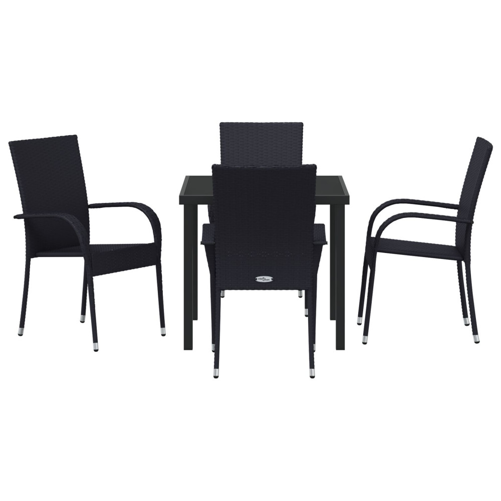 Produktbild för Trädgårdsmöbelset 5 pcs Svart Pulverlackerat stål