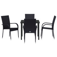 Produktbild för Trädgårdsmöbelset 5 pcs Svart Pulverlackerat stål