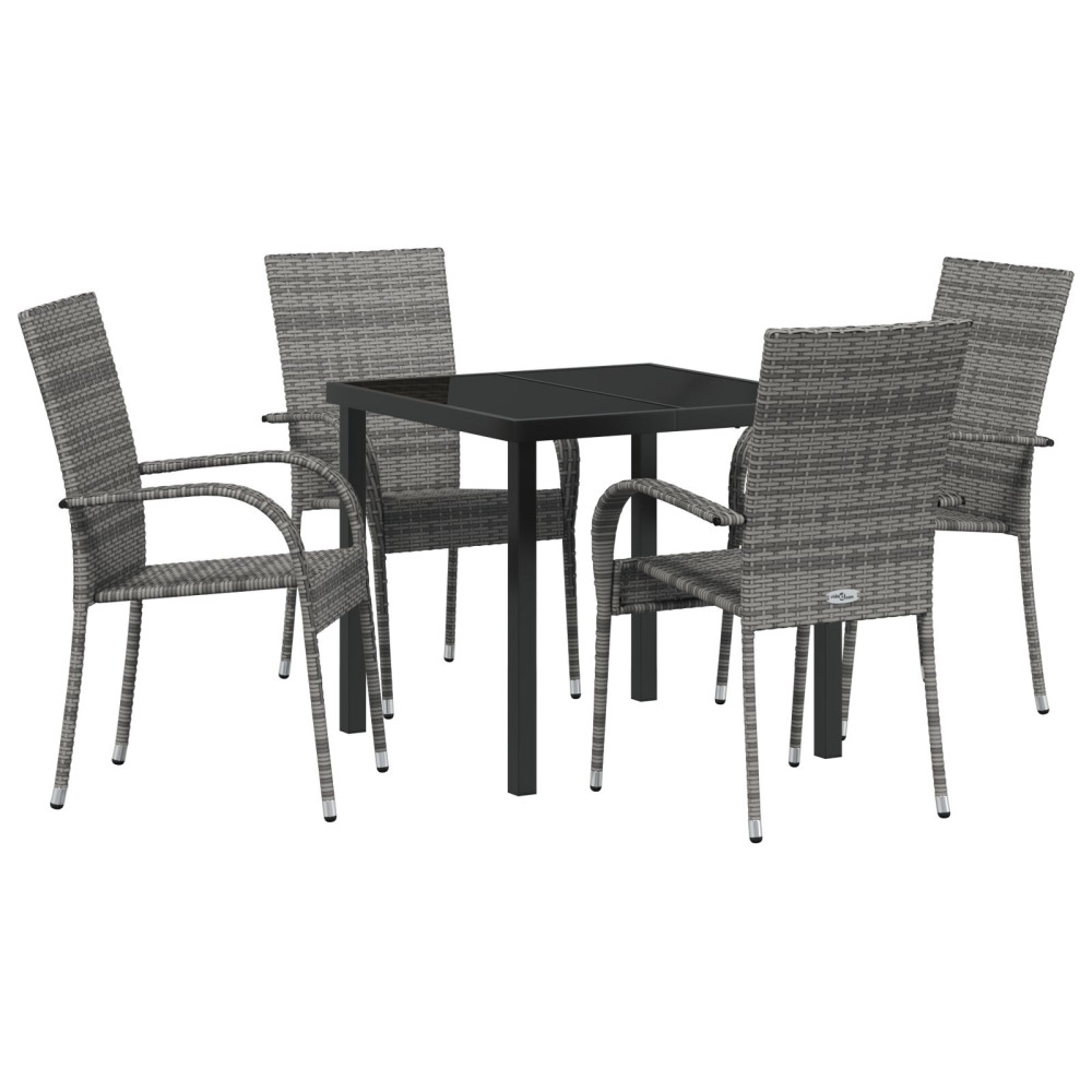 Produktbild för Trädgårdsmöbelset 5 pcs Grå Pulverlackerat stål