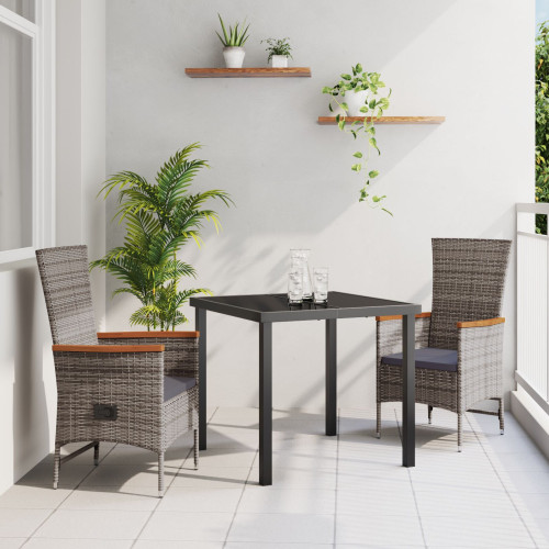 vidaXL Trädgårdsmöbelset med kudde 3 pcs Grå Pulverlackerat stål