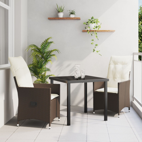 vidaXL Trädgårdsmöbelset med kudde 3 pcs Brun konstrotting